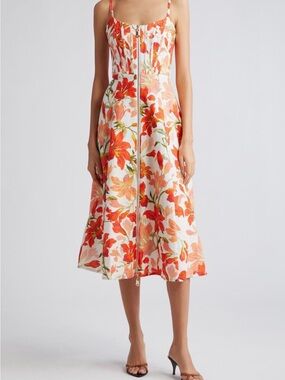 Zimmermann Tranquility Red Lilly Zip Linen Midi Dress US12/UK16/AU4